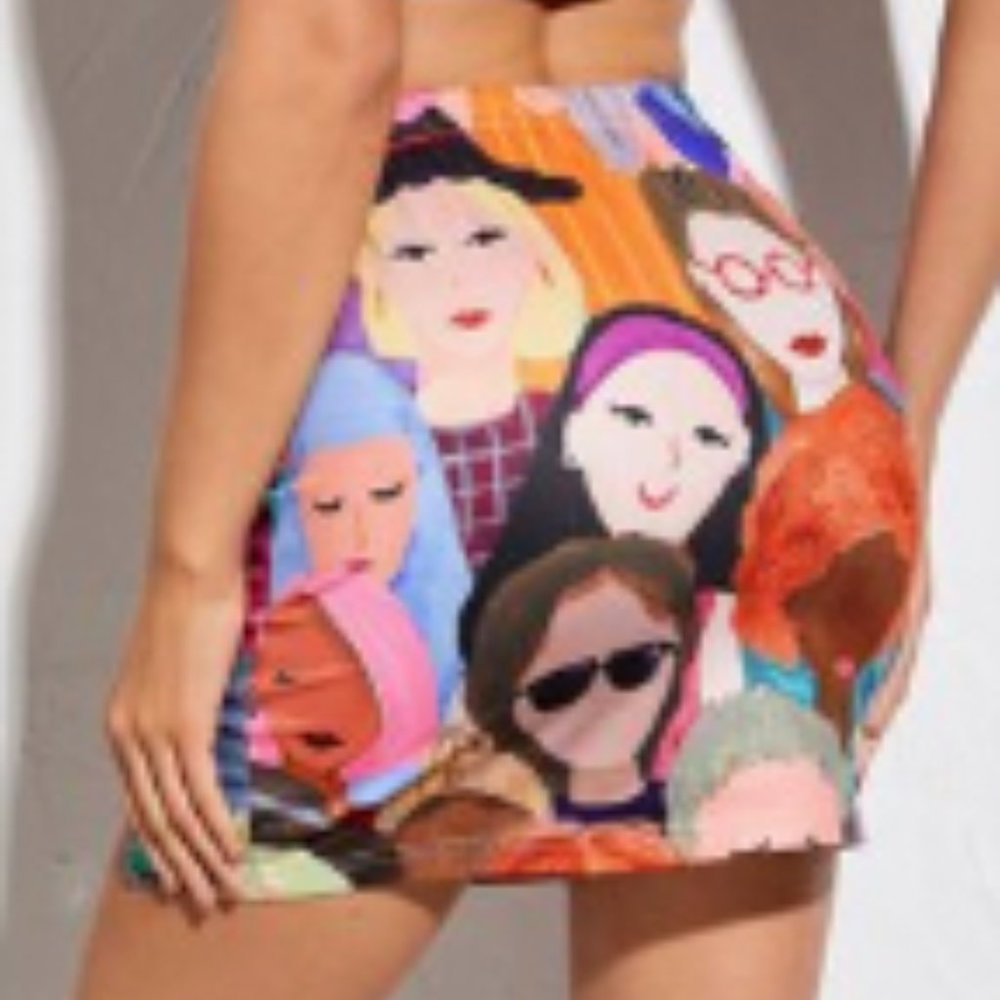 NWOT SHEIN Art Faces Mini Skirt - Picture 3 of 8